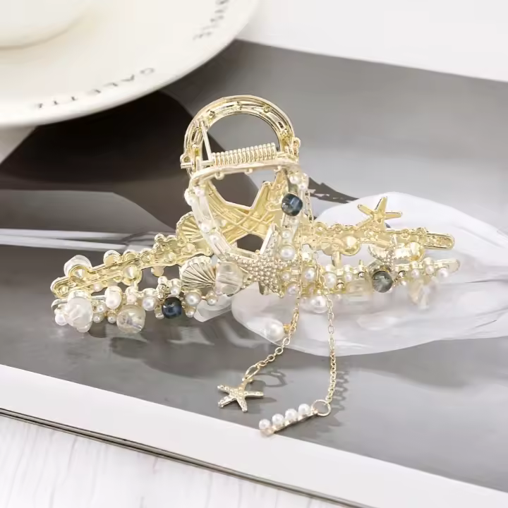 Haimeikang Pinza Para El Cabello Con Borla De Perla Para Mujer Accesorio De Moda En Forma De Concha Y Estrella Cepillo De Cabeza - 1