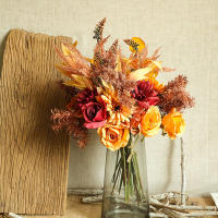 Bouquet De Flores Artificiales Otoño Rosa De Seda Hojas De Maple Dandelion Para Decoración De Hogar Bodas Halloween Y Otoño - details 4