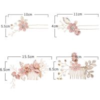 Peine De Boda Lujo Azul Con Flores Y Hojas Doradas Accesorios De Cabello Para Mujer Joyería Para El Cabello Clásica Para Fiesta Y Novia - details 1