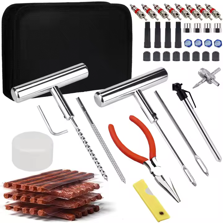 Kit Reparación Neumaticos, 70PCs Kit Repara Pinchazo Coche,Kit Antipinchazo Moto,Herramienta Reparacion Pinchazo with 30PCs Mecha Pinchazo para Coche/Motos/Camiones/ATV/Tractores/SUVs/Furgonetas y Más - 1