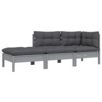 vidaXL Muebles de jardín 3 pzas con cojines madera maciza pino Marrón y gris, Natural y crema, Blanco Conjunto Terraza Muebles Jardín Exterior Juego de Muebles de jardín Mueble Jardín Exterior Muebles de Salon Exterior - details 2