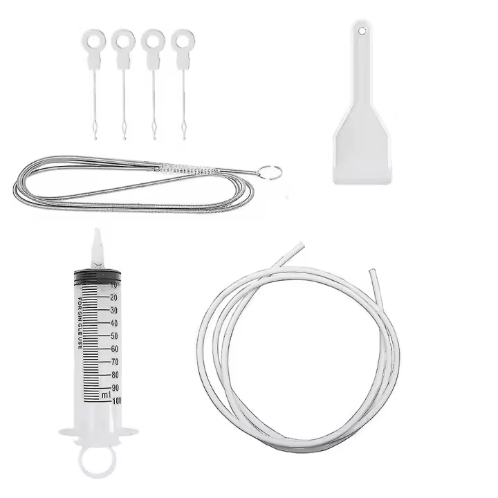 Juego de limpieza para frigorífico, juego de limpieza de orificios de drenaje, cepillo de limpieza para frigorífico, boquilla de limpieza de tuberías flexibles - 1