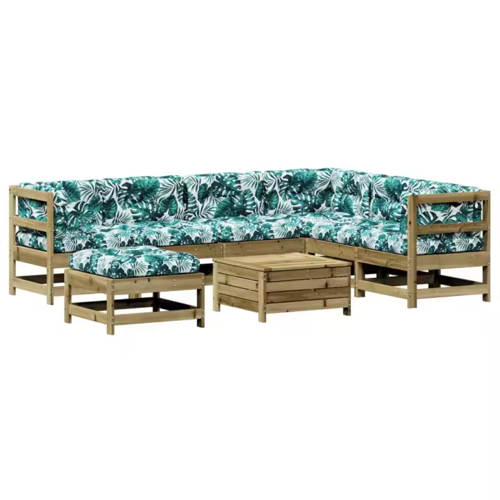 vidaXL Juego de muebles jardín 8 pzas y cojines madera pino impregnada - 1