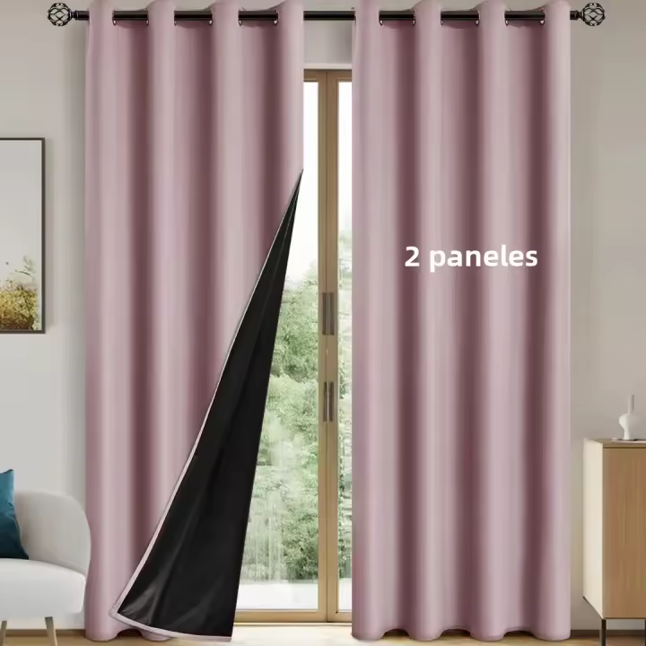 2pcs Cortinas 100% Negro Rotura Térmica Para Decoración Del Hogar Adecuadas Para Sala De Estar Dormitorio Cocina - 1