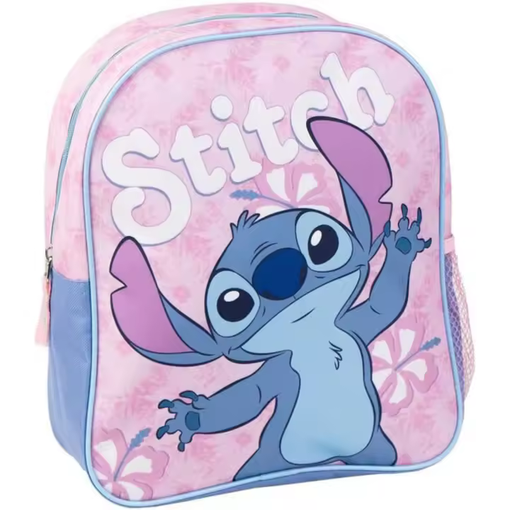 Mochila Infantil Escolar de Stitch - Color Rosa - 25x20x29 cm - Fabricada en Poliéster - Con Cierre de Cremallera - Estampado de Stitch - 1