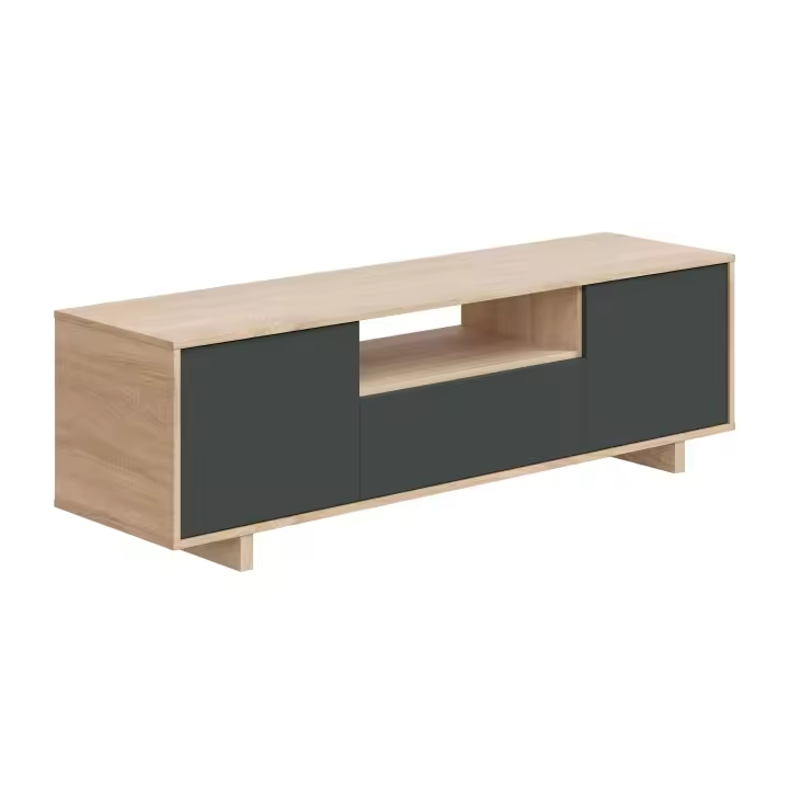 Mueble para TV Zaira en color gris antracita y roble canadian con 3 puertas 46x150x41 cm - 1