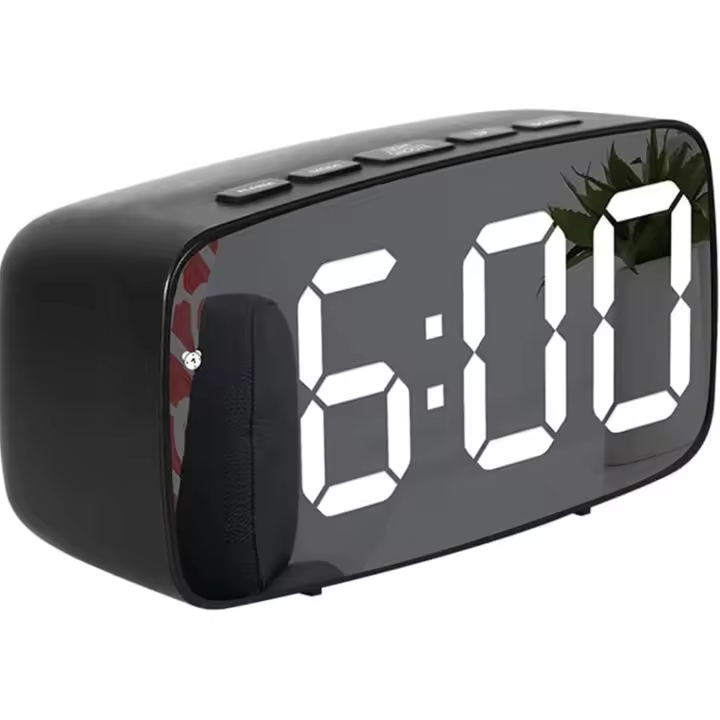 Reloj despertador digital LED con espejo, temperatura, fecha, calendario, función de repetición y brillo ajustable (negro) - 1