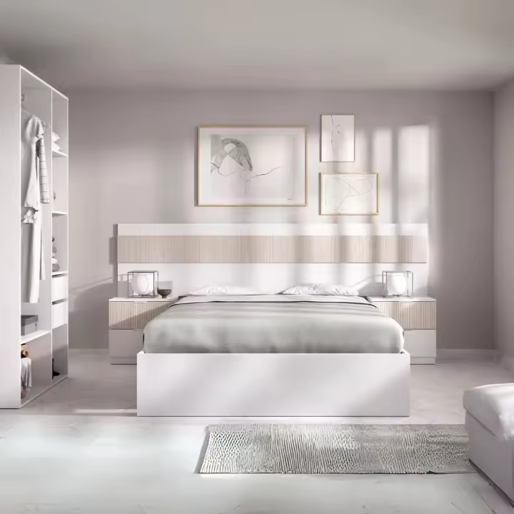 Conjunto de dormitorio Pack Bianca 2 cabecero + 2 mesitas + aro + vestidor blanco/natural - 1