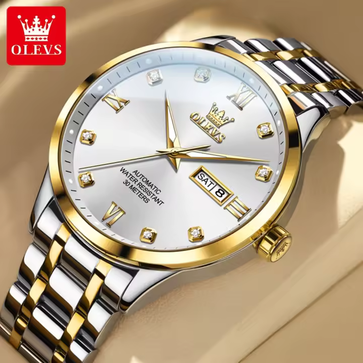 Reloj Mecánico Para Hombre OLEVS9946 Resistente Al Agua Con Iluminación Luminosa Acero Inoxidable Calendario Dual Display Romano Numeral - 1