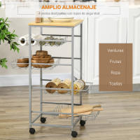 HOMCOM Carro Múltiusos de Cocina Baño con Ruedas 5 Niveles Carrito de Servicio Isla de Cocina Carrito Auxiliar Verdulero Frutero 36.5x36.5x89cm Carga 20kg - details 1