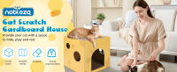 Nobleza - Casa Gato con Rascador para Gatos de Cartón y Hierba Gatera, Cama para Gatos Litera, Cueva para Gatos de Cartón Plegable, Juguetes para Gatos Pequeños y Medianos, L35*W35*H35CM, Amarillo - details 0