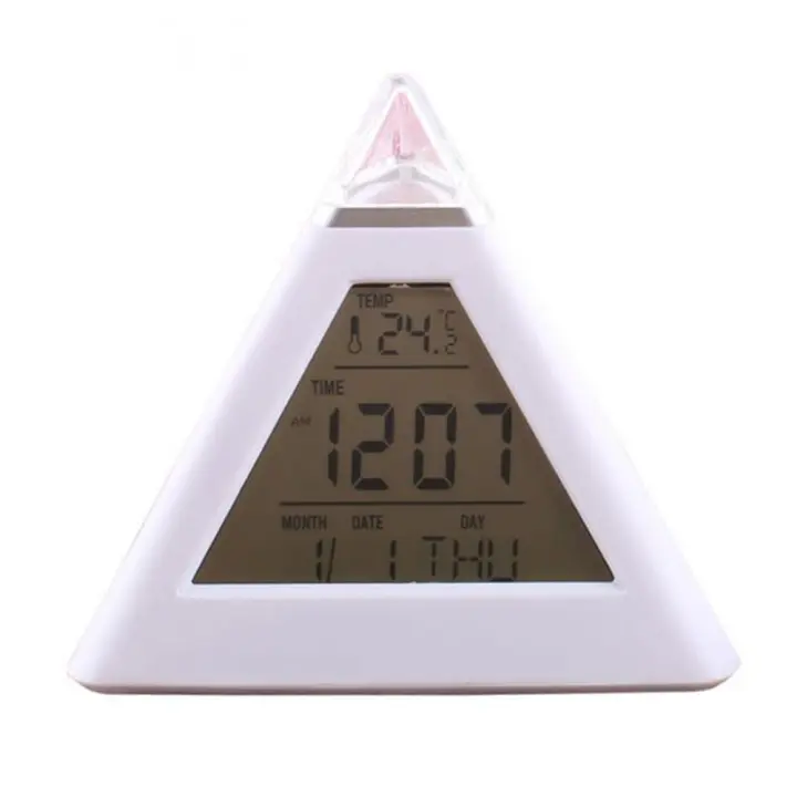 Reloj De Alarma Digital LED Con Termómetro Y Luz Nocturna Para Habitación De Niños Estudiante Despertador Con Forma De Triángulo Tamaño Compacto - 1