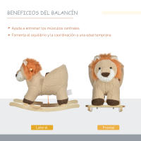 HOMCOM Caballito Balancín Infantil en Forma de León de Felpa para Bebés 18-36 Meses con Sonido Cinturón de Seguridad Manillar y Reposapiés 68x35x50 cm Marrón - details 4
