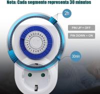 Enchufe Eléctrico Temporizador Mecánico de 24 Horas, Conmutación Cada 15 Minutos, Interruptor ON/Off, 230V 16A, Color Blanco, pack 2 unidades - details 3