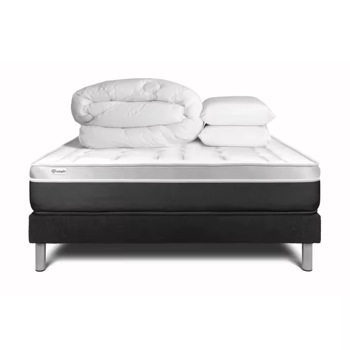 Pack cama completa - Colchón 140x190cm + Somier con láminas (en kit) + 2 almohadas + Edredón - Vital Soft - 1