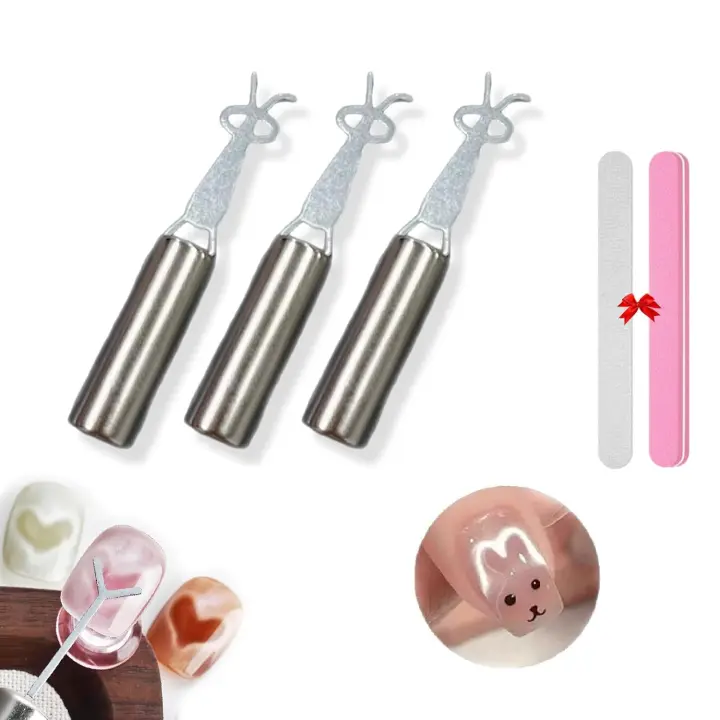 Imán de corazón para esmalte de gel Cat Eye, herramienta magnética para uñas con tiras de esmalte, kit de manicura DIY con guías en forma de Y, herramienta flexible para salón o casa (C) - 1