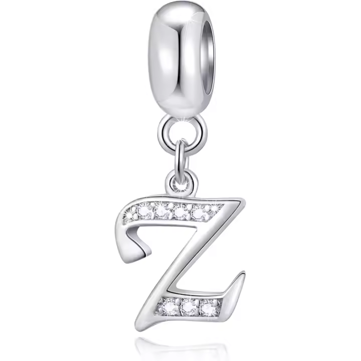 26 letras con iniciales de la A a la Z, compatibles con pulseras europeas DIY, letra colgante de plata de ley 925 con circonitas. - 1