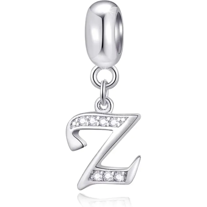 26 letras con iniciales de la A a la Z, compatibles con pulseras europeas DIY, letra colgante de plata de ley 925 con circonitas. - 1