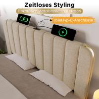Cama tapizada Cabecero tapizado Doble con Rayas Decorativas Doradas y Carga USB Type-C 160*200 cm, material Linen beige Cama hidráulica de camping, capacidad de carga 200 kg (sin colchón). - details 3