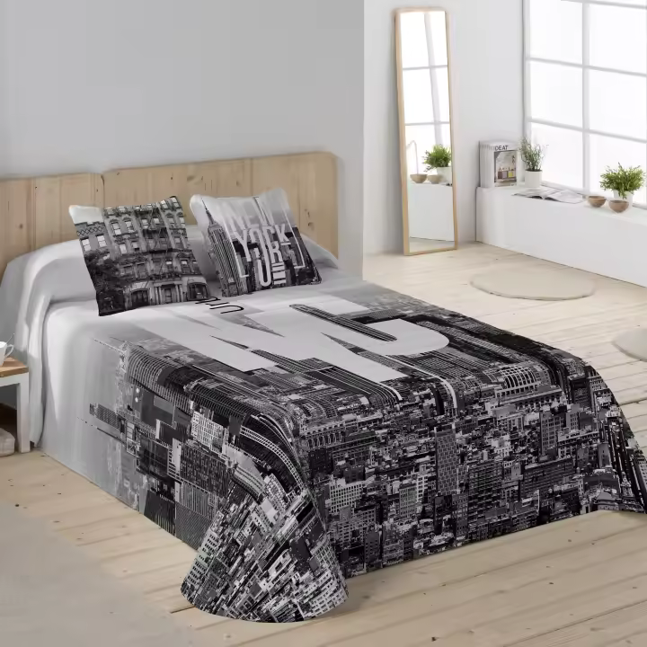 NATURALS - Colcha Bouti Estampada - Tejido 100% Algodón Extra Suave Relleno 100% Poliéster- Fabricado en España - Modelos Nueva York - Cama 90/135/150/180 cm - 1
