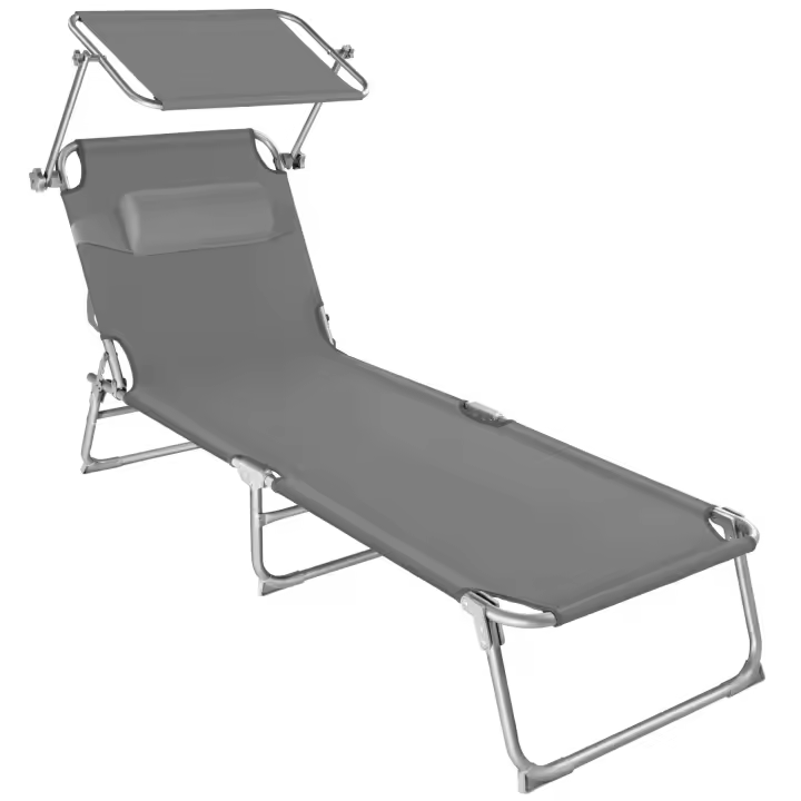 Tectake - Tumbona plegable  CHLOE, Parasol y respaldo regulables, Respaldo ajustable en 4 posiciones, Tumbona plegable para el jardín, playa y piscina, Reposacabezas mullido y extraíble, 2 asas para transportar, Resistente al agua, Estructura de acero - 1