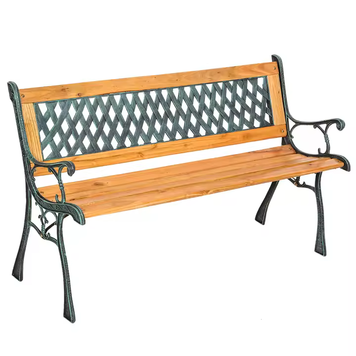 Tectake - Banco para jardín para 2 personas, Hecho de madera y hierro fundido, Estable y robusto, Con capacidad de carga de 250 kg, Resistente y de fácil montaje, Madera natural lacada - 1