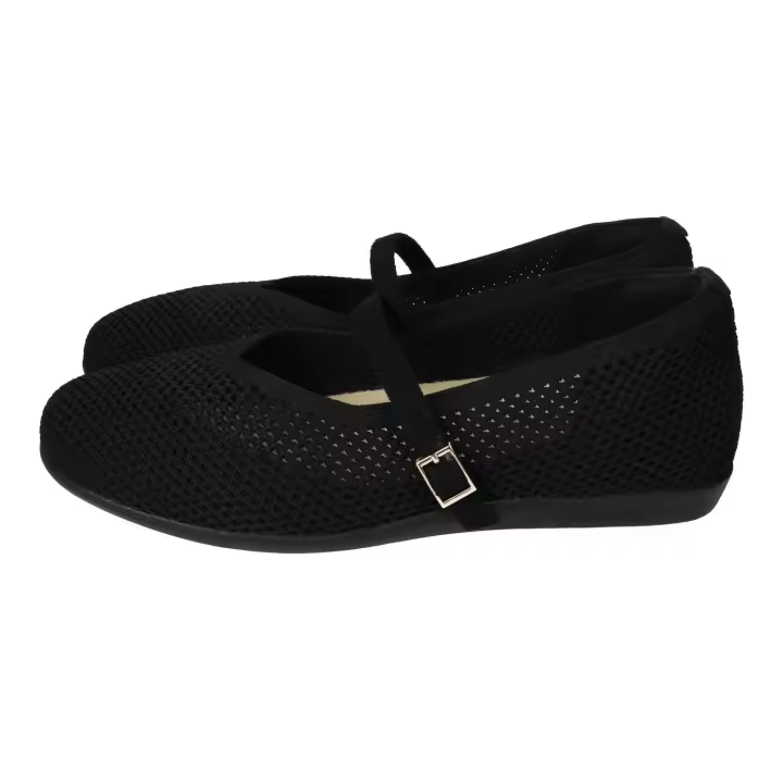 Manoletinas marca MYSOFT para mujer en color negro. Manoletinas Mysoft mujer, diseño negro calado y correa ajustable con hebilla - 1