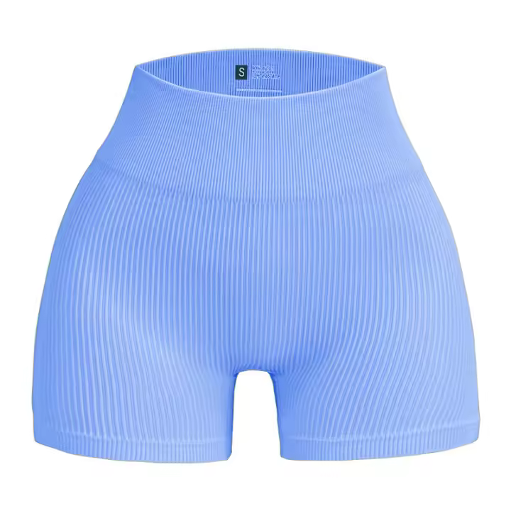 Pantalones De Yoga De Cintura Alta Pantalones De Fitness Para Correr Shorts De Tres Cuartos Sin Costuras En Azul Para Mujer - 1