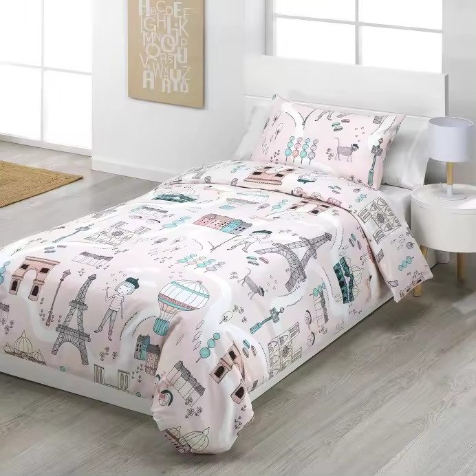 Funda Nórdica de Cama Infantil para Niñas Cama 90 y Cama 105 con Cierre Botones Modelo Ohlalá de Dhestia Home - 1