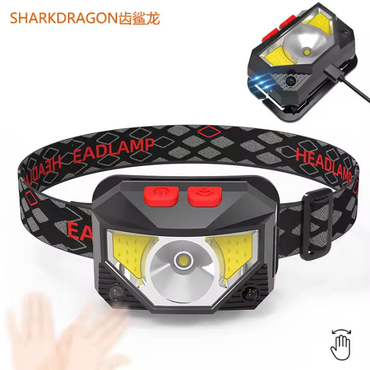 Nuevo faro con sensor COB, carga USB, para exteriores, impermeable, luz roja, advertencia, pantalla de potencia, faro LED - 1