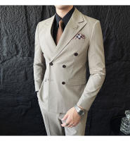 Traje Tres Piezas De Calidad Alta Con Rayas Y Color Sólido Estilo Coreano Traje Slim-fit Con Chaleco Y Pantalones Para Hombres - details 3