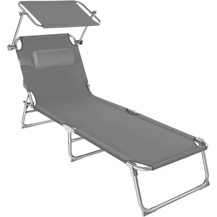 Tectake - Tumbona plegable  CHLOE, Parasol y respaldo regulables, Respaldo ajustable en 4 posiciones, Tumbona plegable para el jardín, playa y piscina, Reposacabezas mullido y extraíble, 2 asas para transportar, Resistente al agua, Estructura de acero - 1
