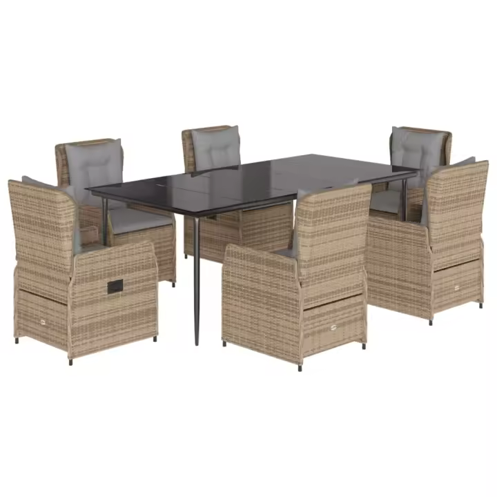 vidaXL Set comedor de jardín 7 pzas con cojines ratán sintético beige - 1