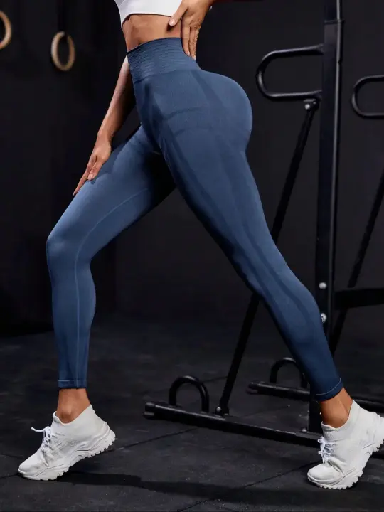 Leggings De Yoga Para Mujer Cintura Alta Sin Costuras Estampados En Rayas Levantamiento Glúteos Pantalones De Gimnasio De Compresión - 1