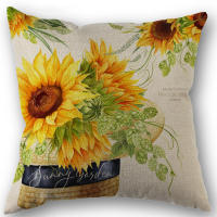 4Pcs Fundas Para Cojines De Lino Mezclado Decorativas Con Estampado De Girasoles Y Cestas De Flores Frescas Y Bicicletas Estilo Otoño - details 5