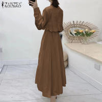 Vestido Largo Elegante ZANZEA Para Mujer Con Cuello Alto Y Volantes Color Sólido Ropa Casual Vestidos De Fiesta De Navidad Y Cumpleaños - details 12