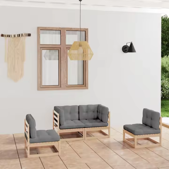 vidaXL Muebles de jardín 4 piezas con cojines de madera de pino maciza - 1