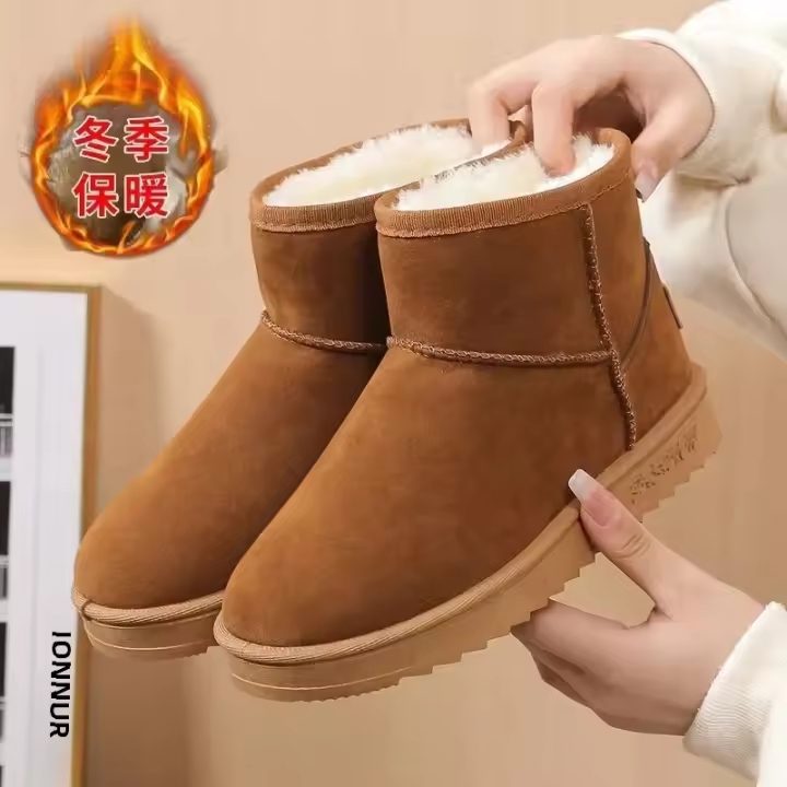 Botas Cortas Marrones De Moda Para Invierno Nuevas Botas De Plataforma Impermeables Y Cálidas Para Mujer Con Peluche Acolchado Y Suela De Goma - 1