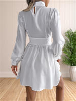 Vestido Mini De Cuello Alto Manga Larga Casual Para Mujer Vestido Swing Con Agujeros Ajuste Regular Polyester Estilo Sexy Y Club - details 5