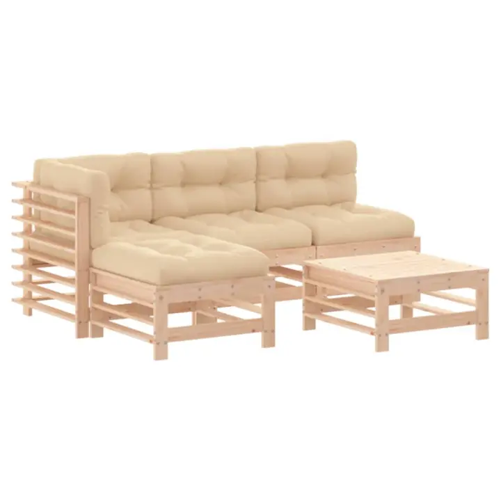 vidaXL Juego de muebles de jardín 5 piezas y cojines madera maciza - 1