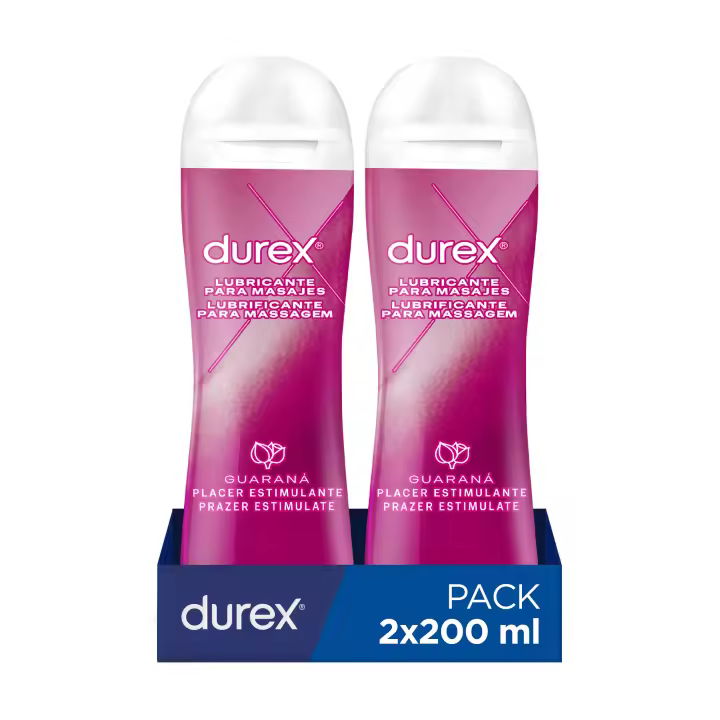 Lubricante Durex Play Massage 2 en 1 Gel de Masaje Corporal Erótico y Estimulante con Guaraná 2x200 ml - 1