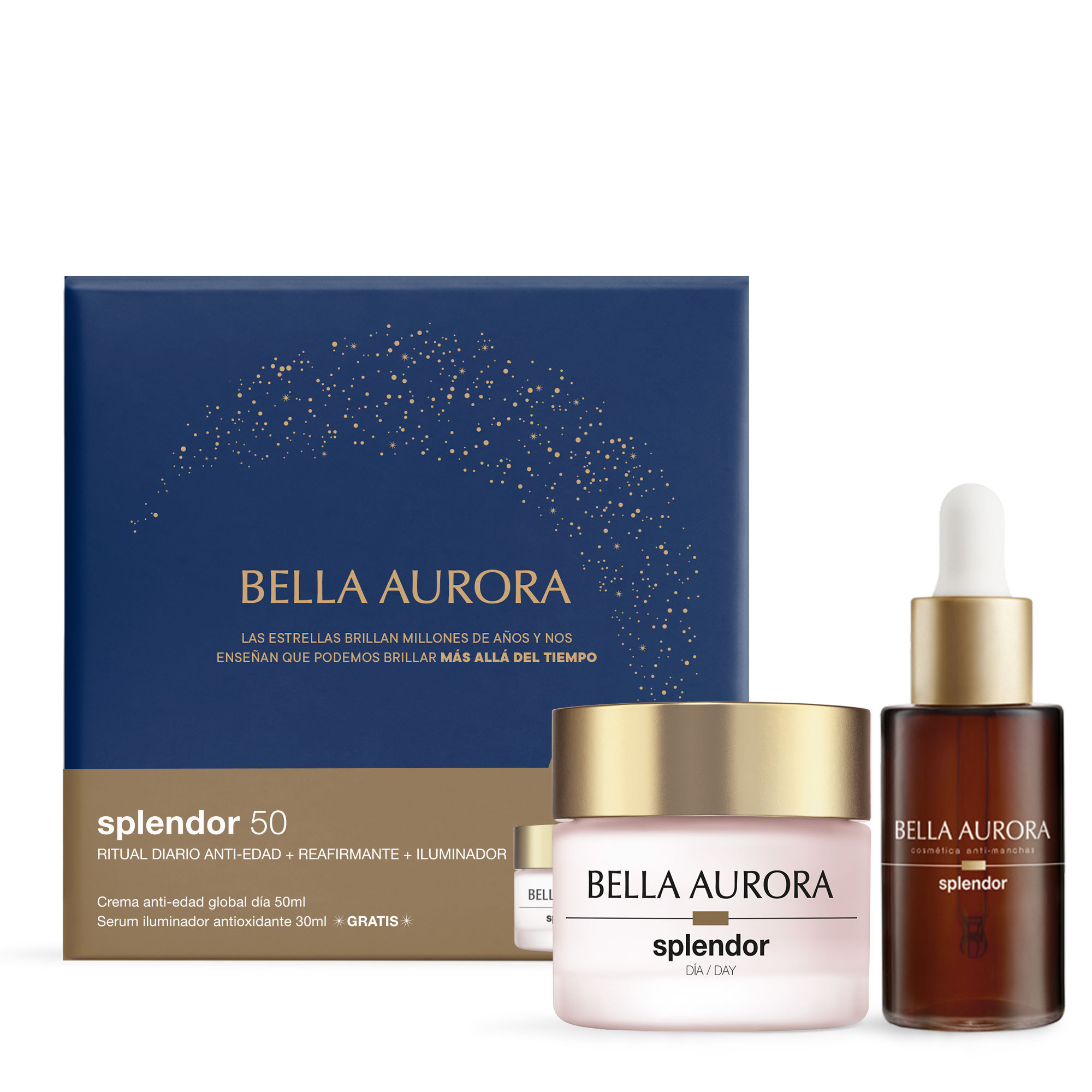 Pack Bella Aurora Splendor 50+ Antiedad & Luminosidad – Crema Reafirmante Antimanchas + Sérum Facial con Ácido Hialurónico y Vitamina C