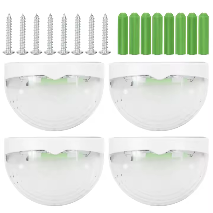 Lámpara de pared de energía solar de 4 piezas para exteriores, impermeable, semicircular, 6 LED, carcasa blanca, luz blanca - 1