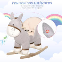 HOMCOM Caballito de Balancín en Forma de Asno Caballo Balancín para Bebé de +18 Meses con Manillar Cinturón de Seguridad y Reposapiés Felpa Suave 61x34x58 cm Gris - details 5