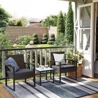 Conjunto de muebles de ratán para jardín de 3 piezas, incluye 2 sillas y 1 mesa de centro, fácil montaje, perfecto para balcón y terraza, disponible en negro y beige, negro y blanco, todo negro - details 1