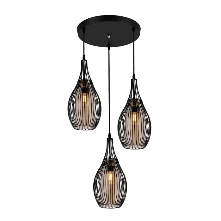 Lámpara colgante de techo de metal color negro y 3 tulipas de cristal. E27 40W. Ref. 8119-3 - 1