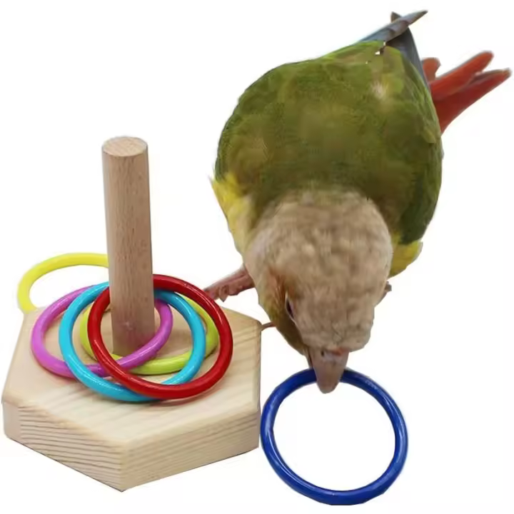 Juguetes para pájaros, juguetes de mesa con trucos para pájaros, juego de aros de colores apilables para entrenamiento de baloncesto, juegos educativos, gimnasio, actividades en el patio de recreo, juguetes con patas en forma de jaula - 1