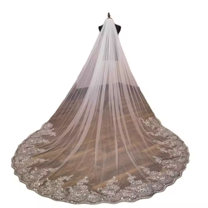 Velo De Novia De Encaje Con Peine 3M Capa Sola Para La Boda Accesorios De Matrimonio Para Mujeres Tecido De Poliéster - 1