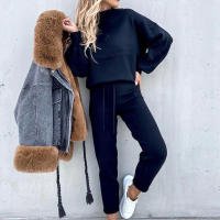 Conjunto De Dos Piezas Para Mujer De Otoño E Invierno Suéter De Cuello Alto Casual Color Sólido Pantalones Conjunto De Moda - details 2