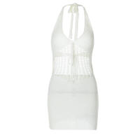 Vestido Mini De Encaje Sin Mangas Con Cuello Halter Para Mujer Hugcitar 2024 Transparente Corte Sexy A-Line Casual Para Playa Vacaciones Club - details 4